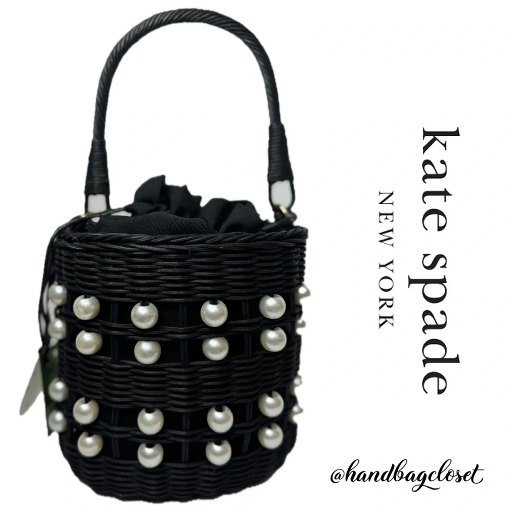 Kate Spade x Target Black Pearl Embellished Basket Wicker Bucket Bag